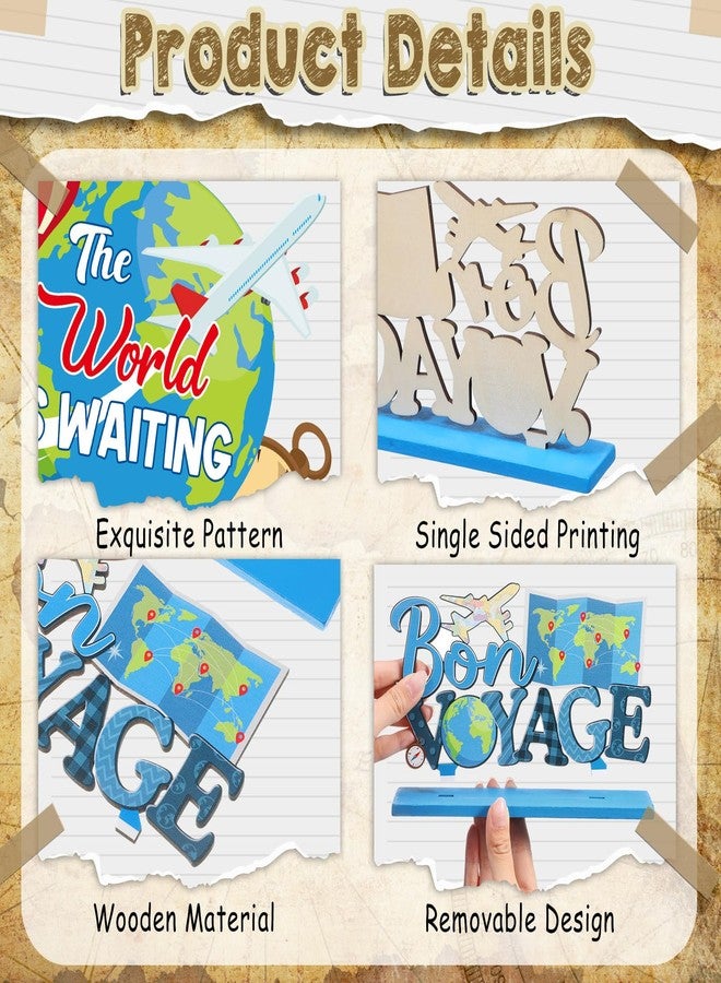 Blosssound 6 Pcs Travel Theme Party Decorations Table Centerpieces Travel Around The World Table Sign Bon Voyage Party Decor for Let The Adventure Begin Going Away Favor Supplies - Image 3